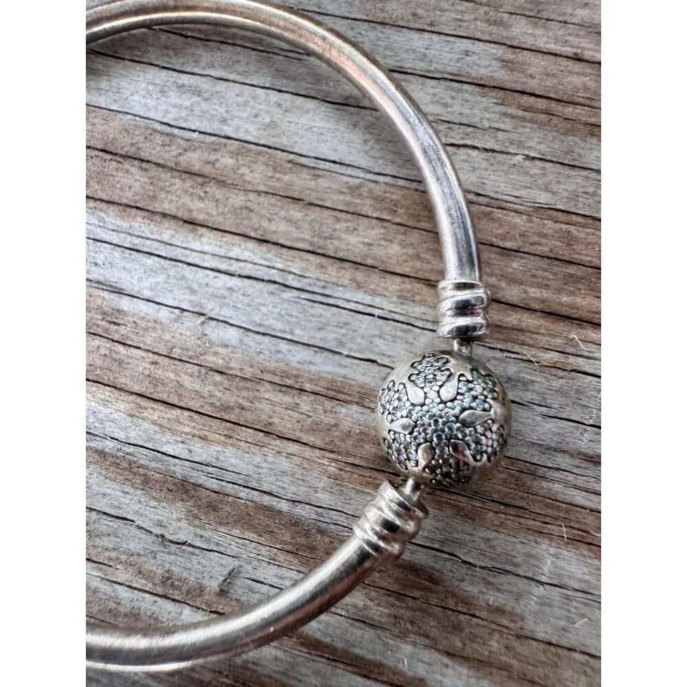 Pandora Sterling Silver Bangle Bracelet With Clasp Charm 2.14" Inner Diameter - Picture 2 of 10
